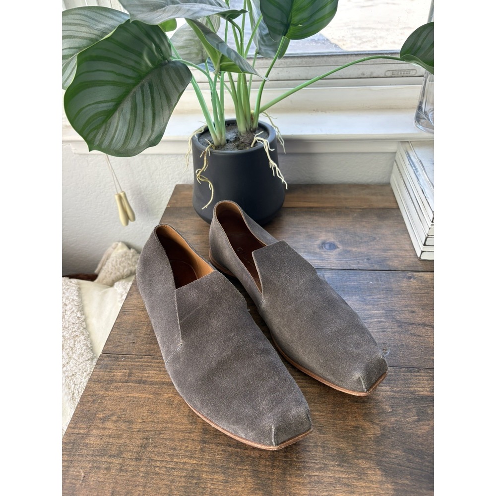 Cliff Dweller Cydwoq Gray Suede Loafers Flat Square Toe Shoes Women 41 10/10.5
